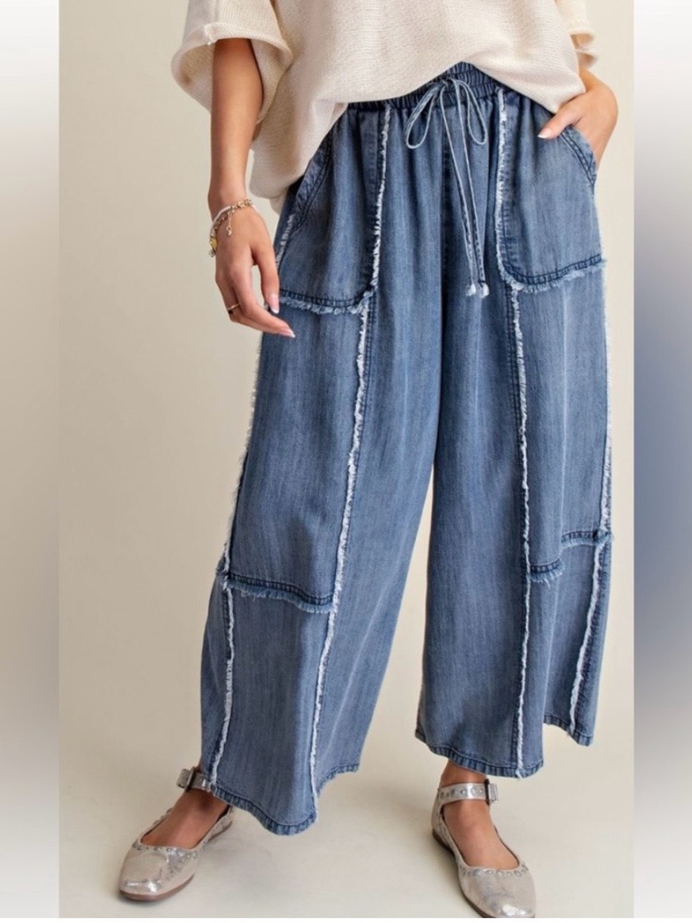 NWT Easel Patchwork Wide Leg Jeans